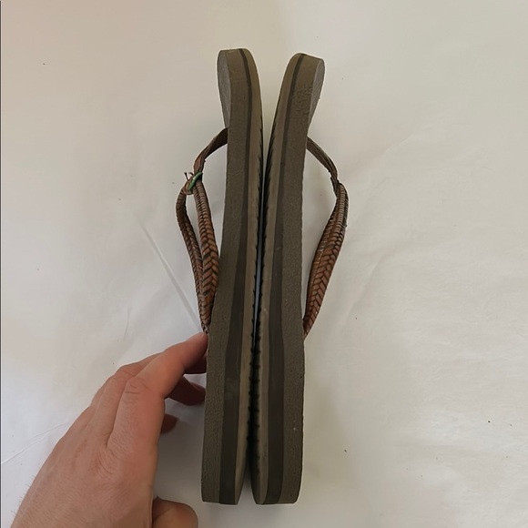 Sanuk Brown Leather Thong Flip Flop Sandals with Braided Straps Size 7.5 - Picture 7 of 8